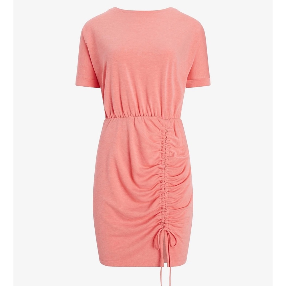 Express Cinched Tie T-Shirt Dress in Coral Peach
